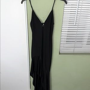 high low, plunging black dress
